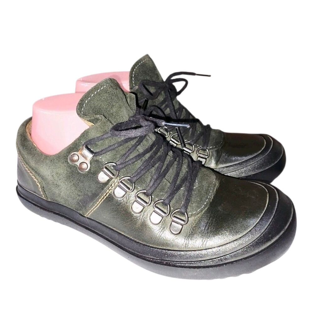 FLY LONDON 37 EU 6.5/7 US Leather & Suede Mix Lace-up Olive Green Sneakers Shoes